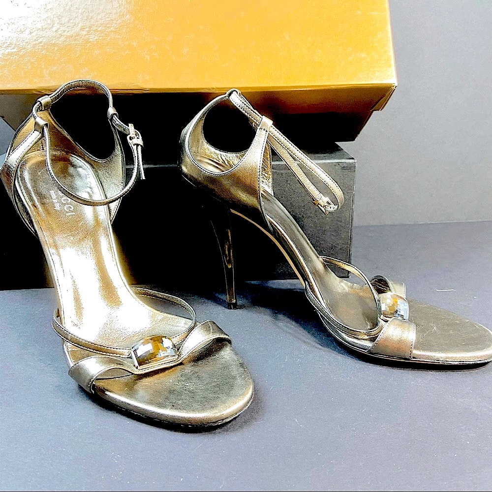 Gucci bronze gunmetal crystal sandals 8 - Picture 4 of 15